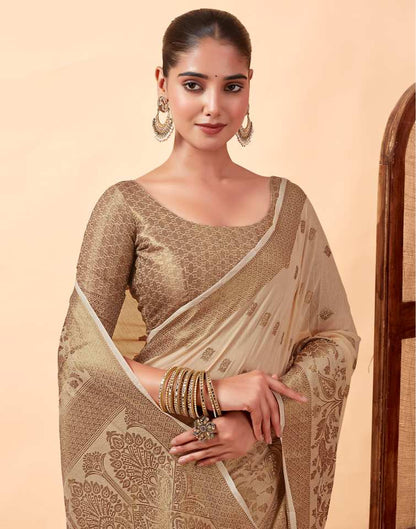 Golden &amp; Beige Cotton Saree