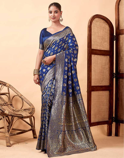 Navy Blue Banarasi Silk Saree