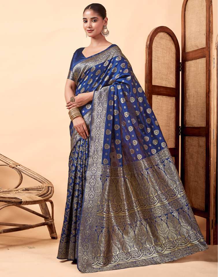 Navy Blue Banarasi Silk Saree