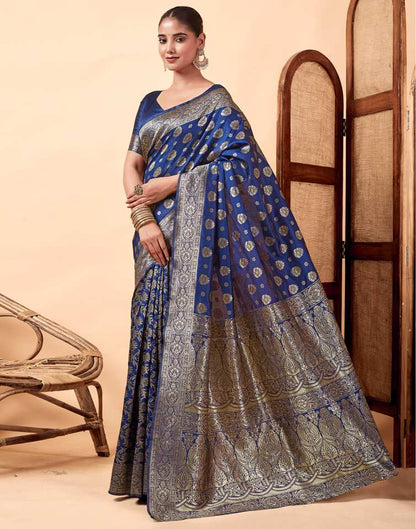 Navy Blue Banarasi Silk Saree