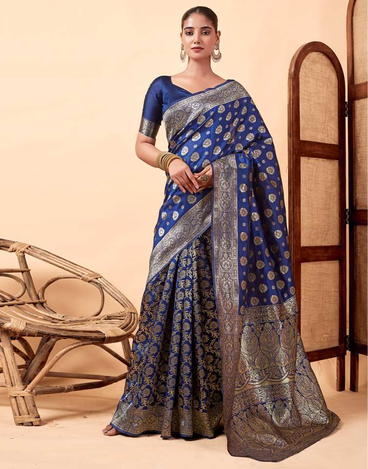 Navy Blue Banarasi Silk Saree