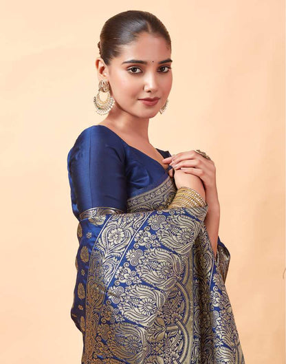 Navy Blue Banarasi Silk Saree