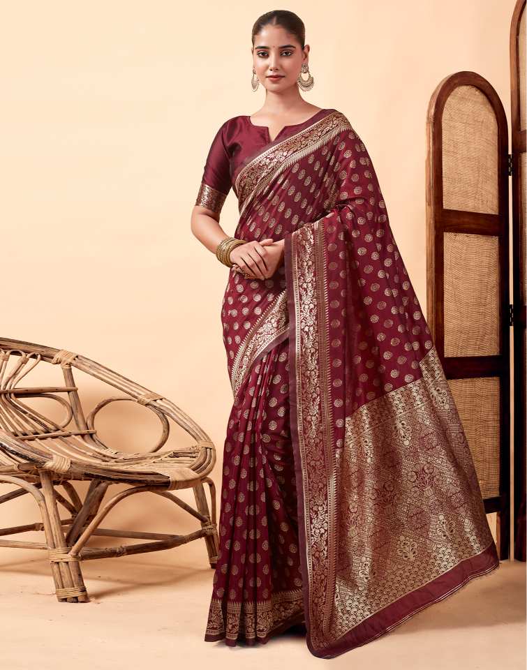 Dark Maroon Silk Weaving Saree