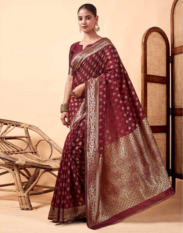 Dark Maroon Silk Weaving Saree