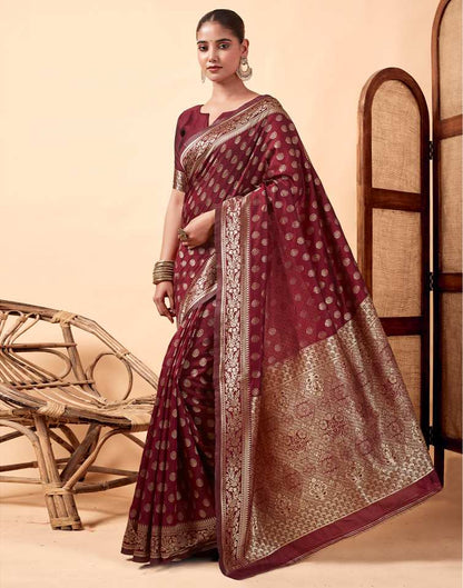 Dark Maroon Silk Weaving Saree