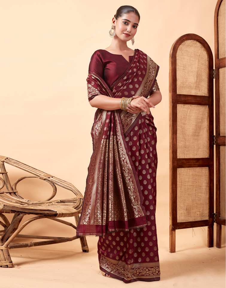 Dark Maroon Silk Weaving Saree