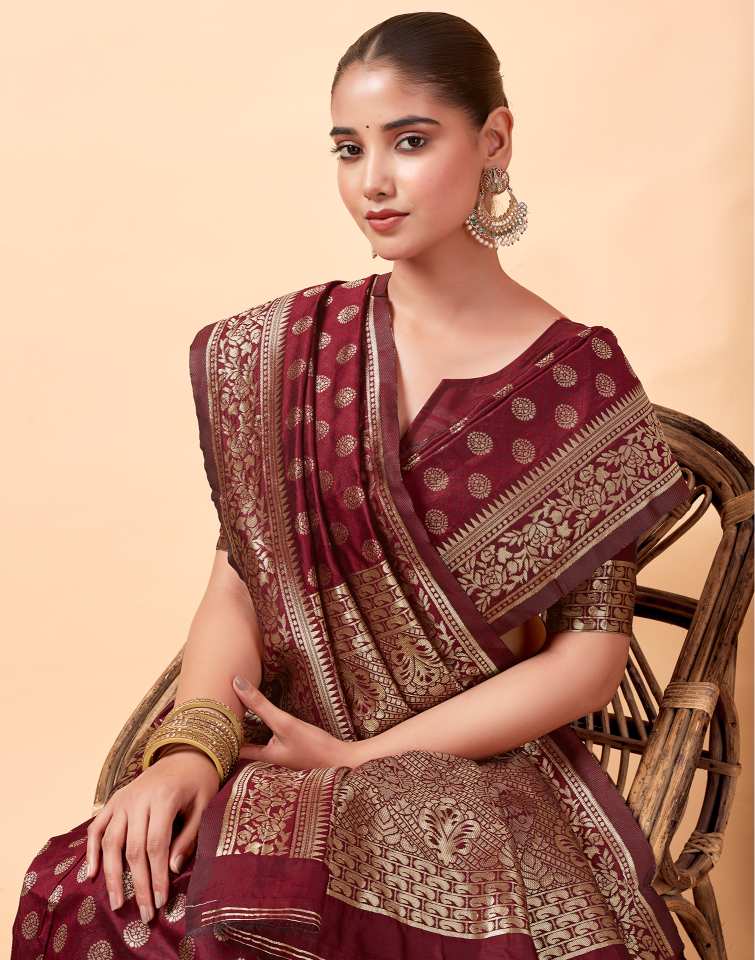 Dark Maroon Silk Weaving Saree