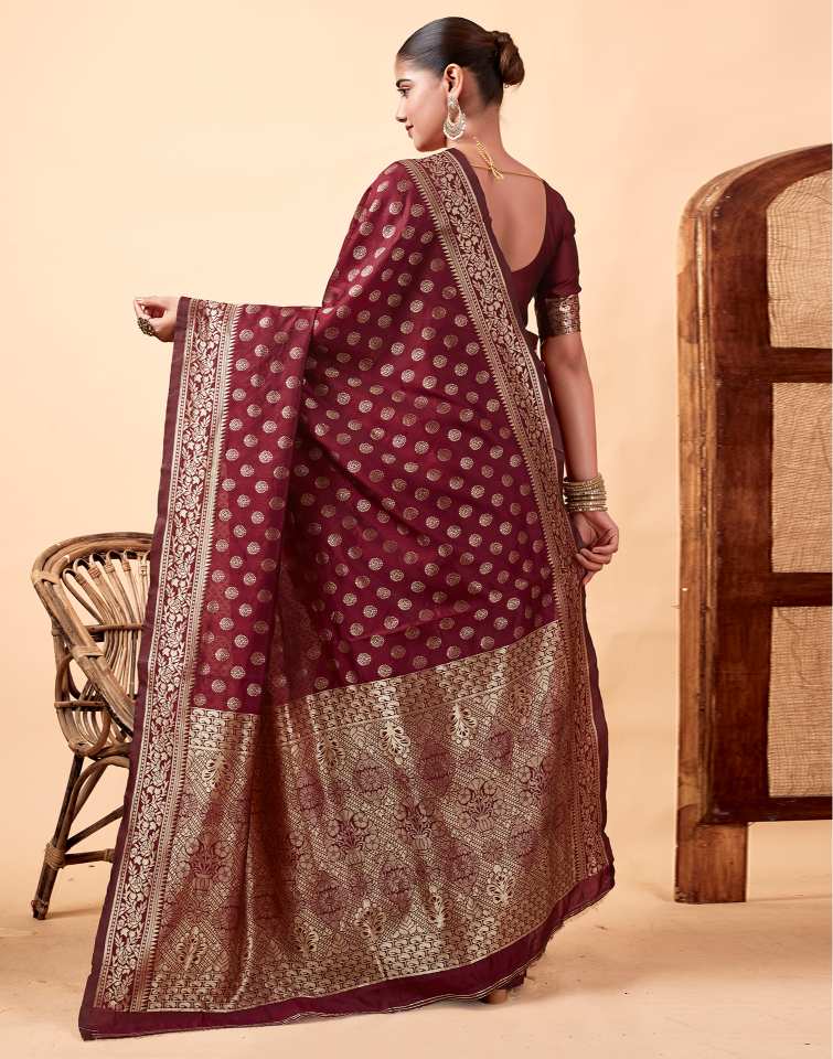 Dark Maroon Silk Weaving Saree