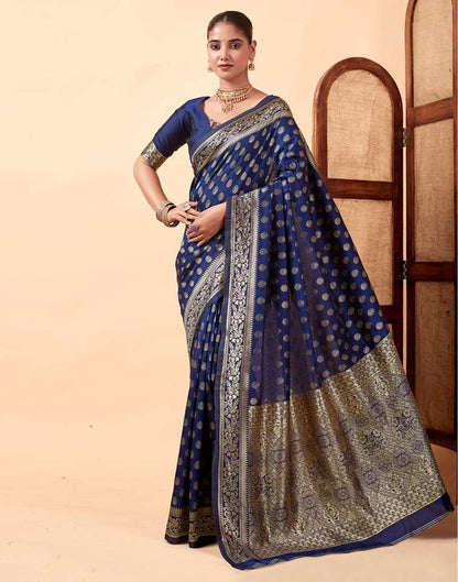 Navy Blue Banarasi Silk Saree