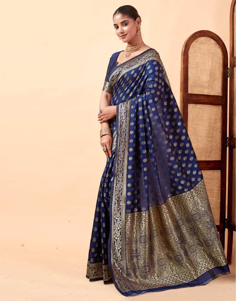 Navy Blue Banarasi Silk Saree