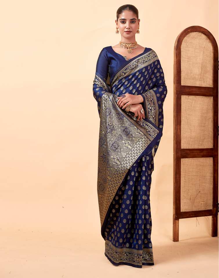 Navy Blue Banarasi Silk Saree