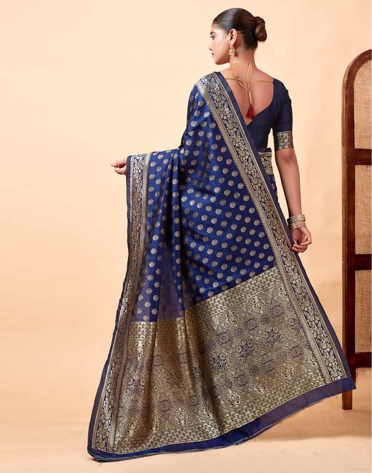 Navy Blue Banarasi Silk Saree