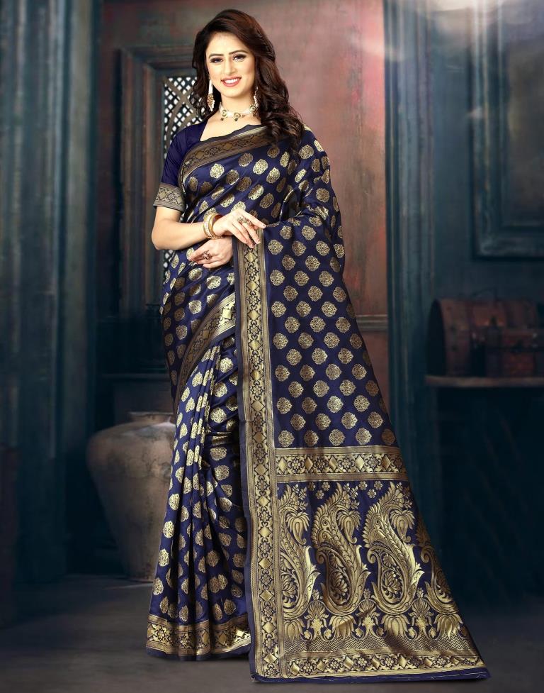 Navy Blue Jacquard Banarasi Silk Saree