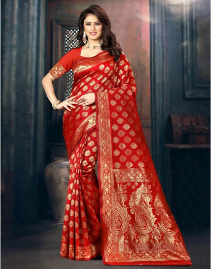 Red Jacquard Banarasi Silk Saree