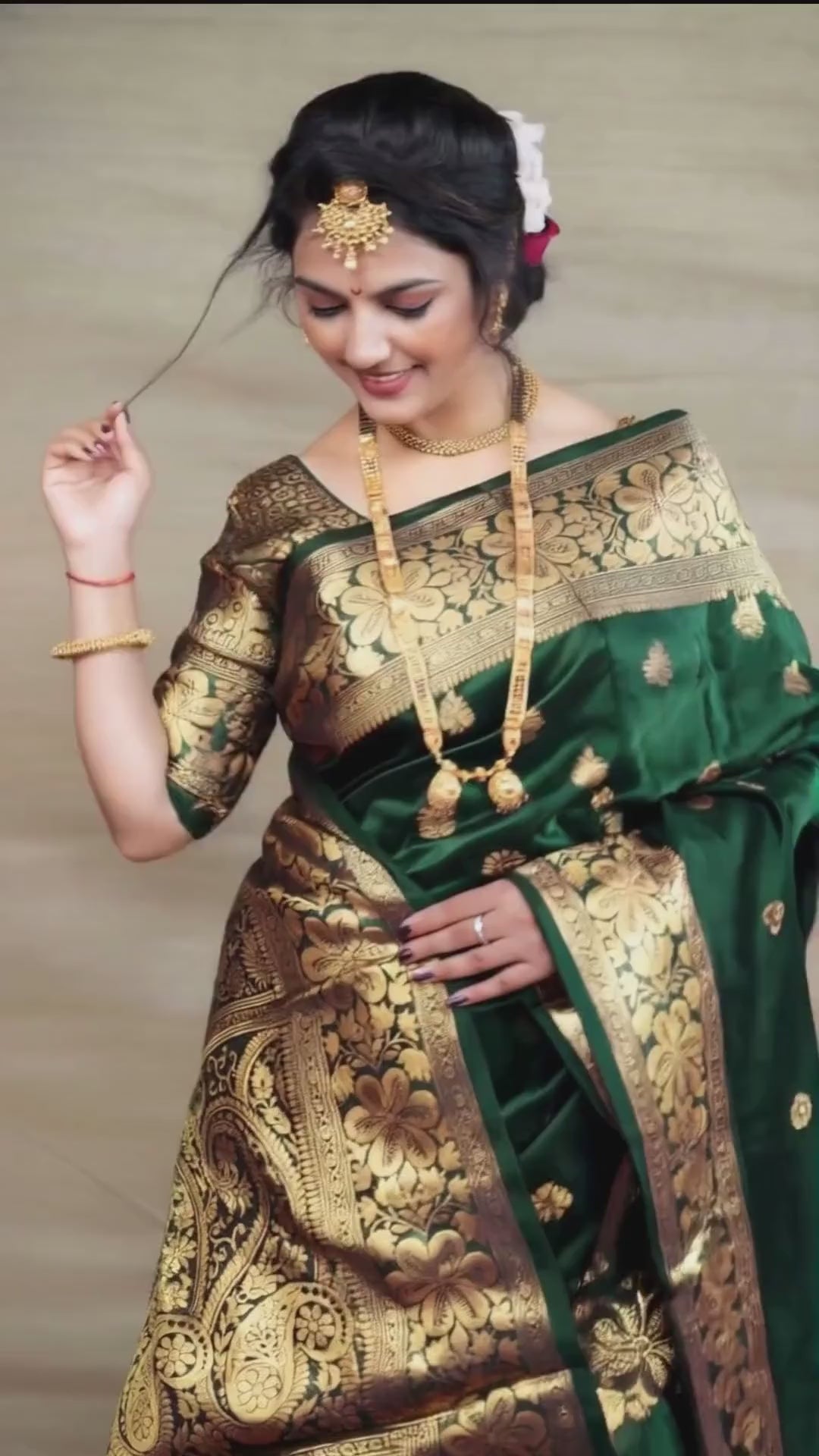 Dark Green Silk Woven Banarasi Saree