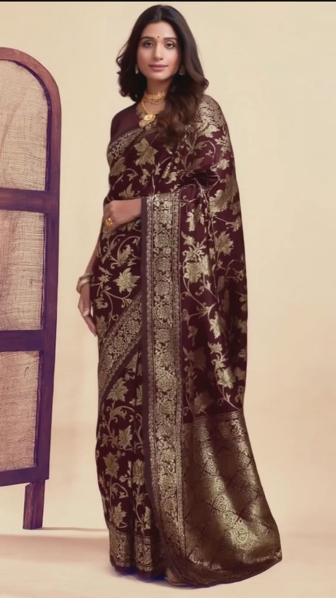 Dark Maroon Banarasi Silk Saree