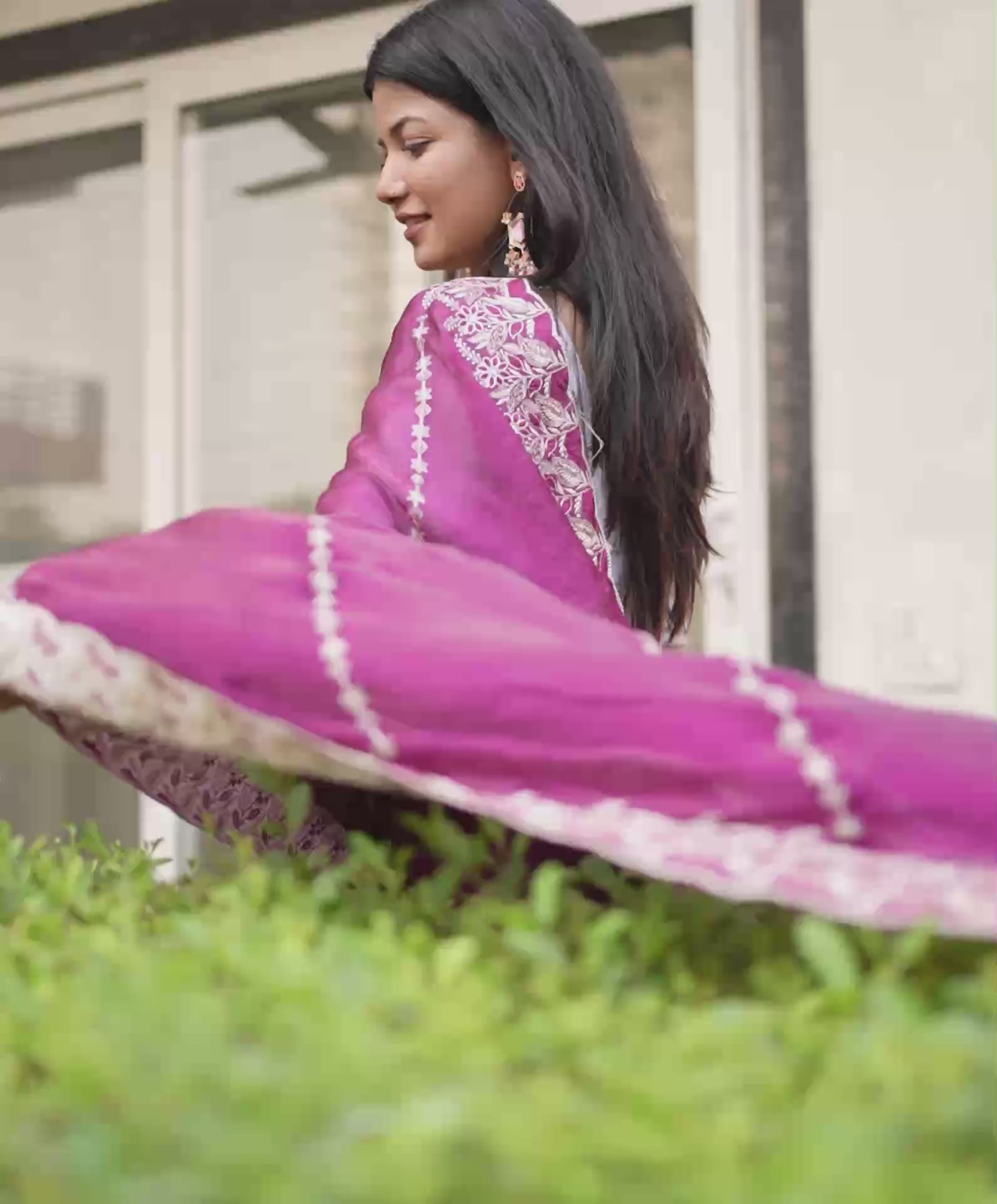 Magenta Tissue Silk Embroidery Saree