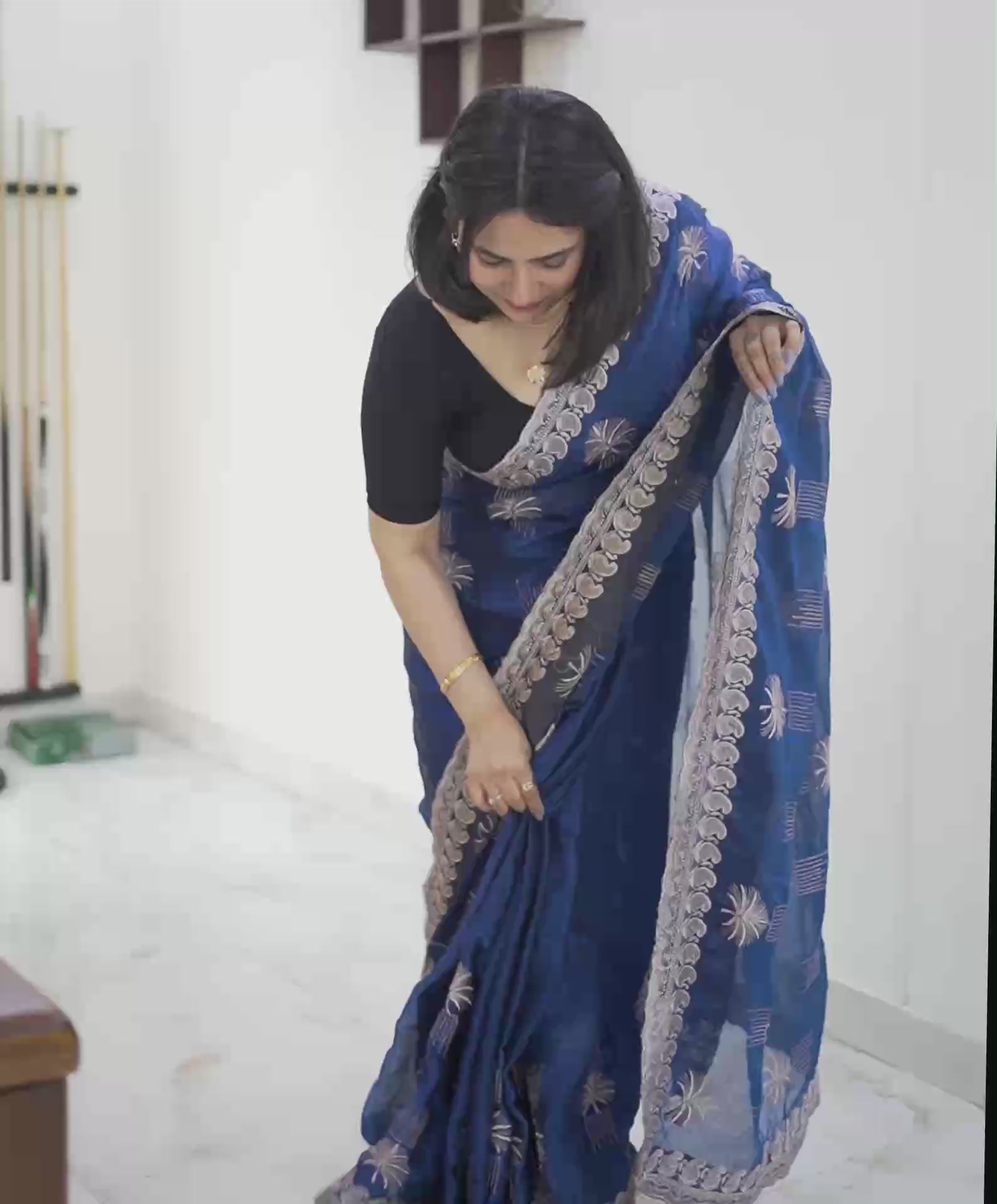 Blue Chiffon Embroidery Saree