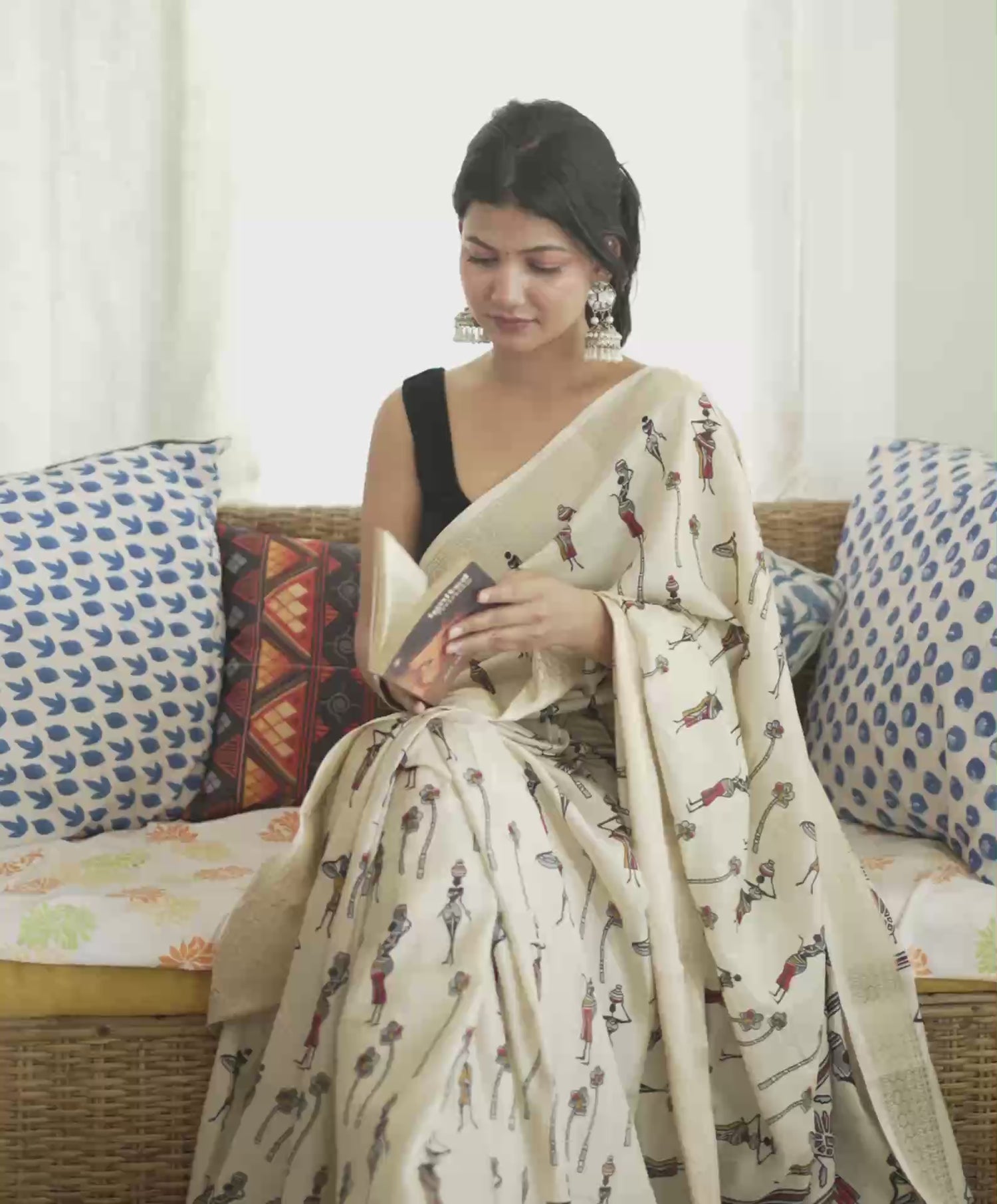 Off White Silk Warli Printed Saree