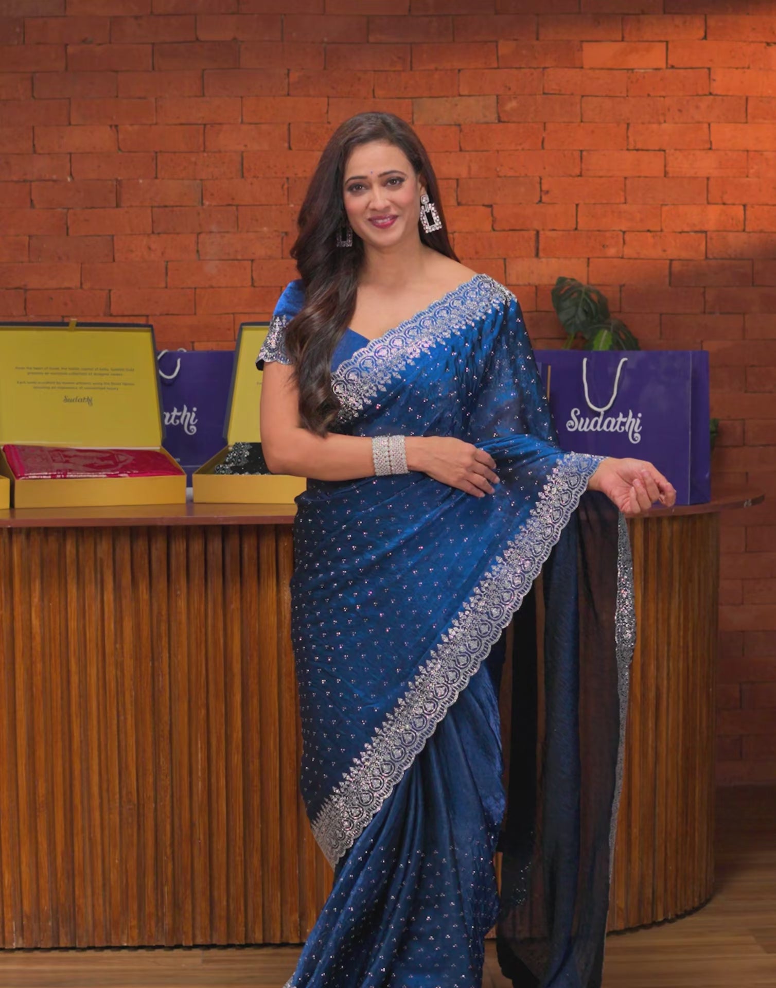 Shweta Tiwari Sapphire Blue Swarovski Saree