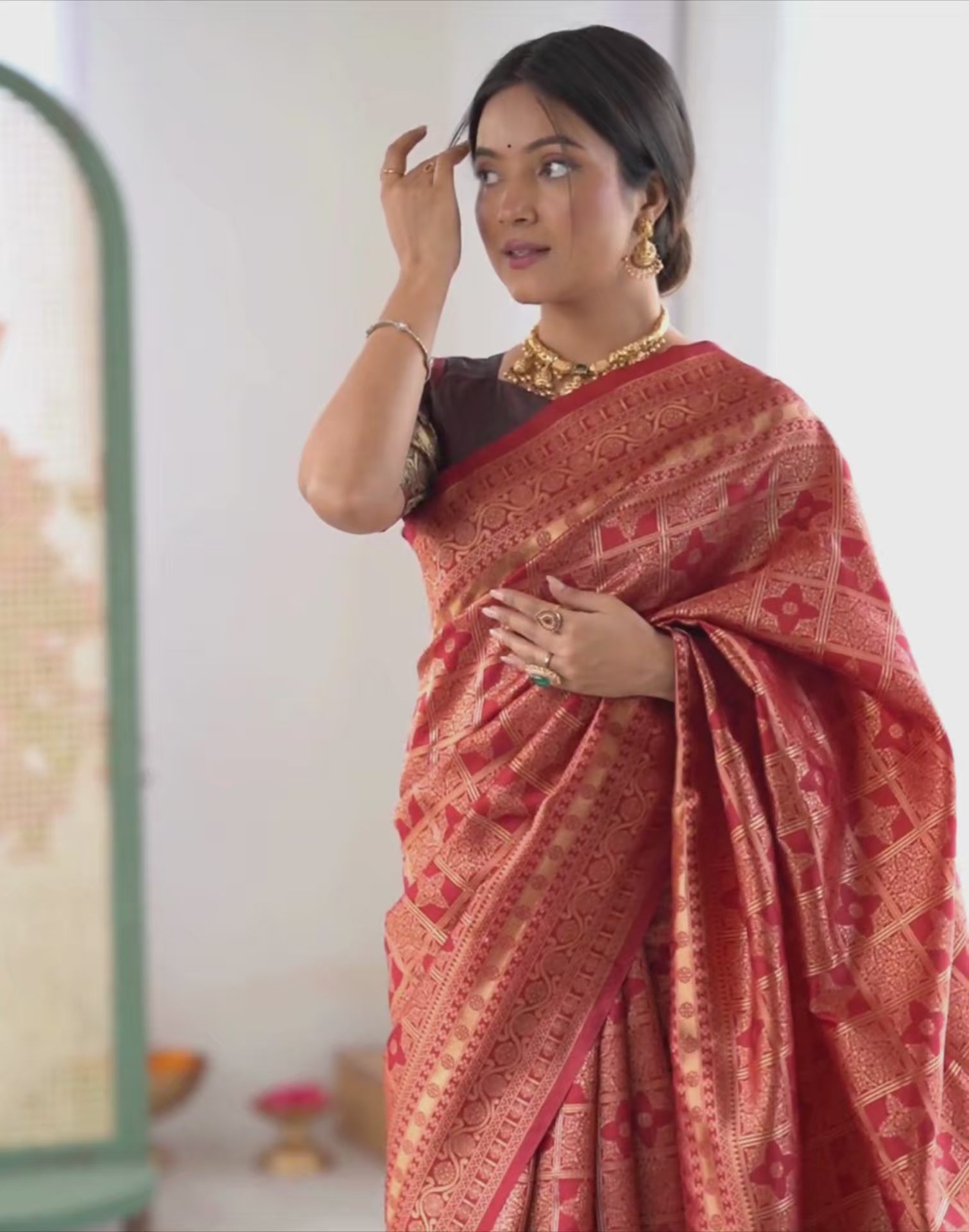 Maroon Silk Woven Saree