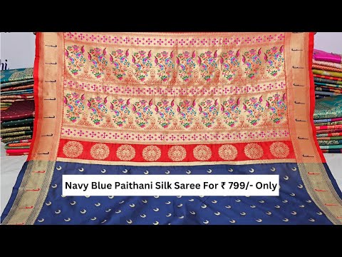 Navy Blue Silk Woven Paithani Saree