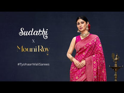 Mouni Roy Rani Pink Peacock Banarasi Saree