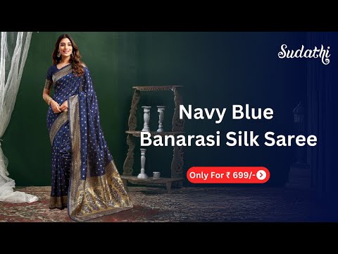 Navy Blue Silk Woven Banarasi Saree