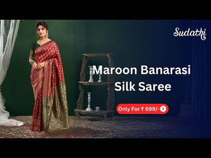 Maroon Silk Woven Banarasi Saree