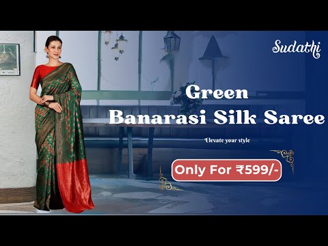 Green and Red Banarasi Silk Woven Saree