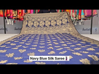 Navy Blue Jacquard Banarasi Silk Saree