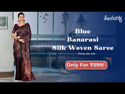 Blue Banarasi Silk Woven Saree With Tassels