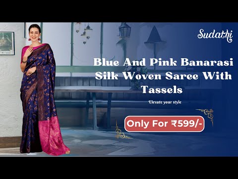 Blue And Pink Banarasi Silk Woven Saree With Tassels