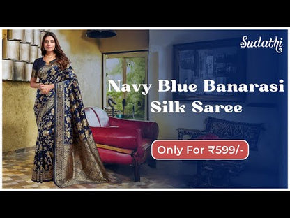 Navy Blue Banarasi Silk Saree