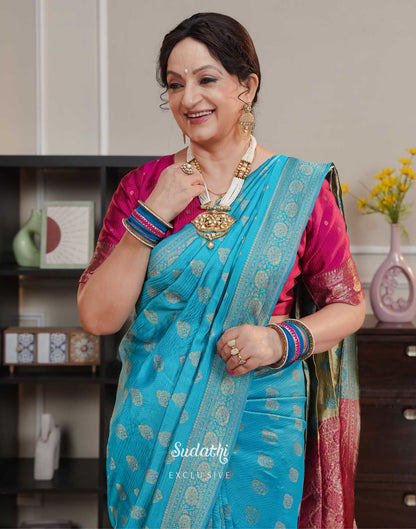 Upasna Singh Blue Silk Woven Banarasi Saree