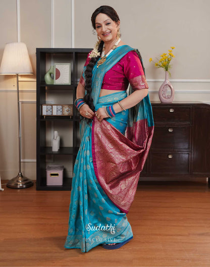 Upasna Singh Blue Silk Woven Banarasi Saree